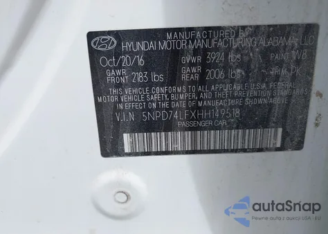 2017 Hyundai Elantra Se from USA, damaged, VIN 5NPD74LFXHH149518